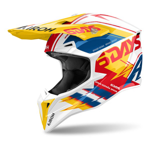 Kask motocyklowy AIROH WRAAAP 6DAYS SPAIN 2024 GLOSS żółty niebieski czerwony biały