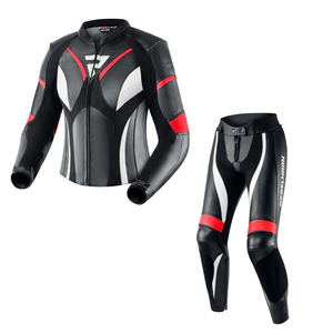 Kombinezon motocyklowy dwuczęściowy damski REBELHORN REBEL LADY BLACK/FLO RED/WHITE biały czerwony fluo czarny